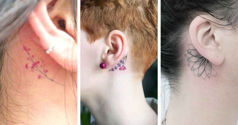 Tatuagem feminina atrás da orelha
