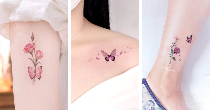 tatuagem de borboletas com flores