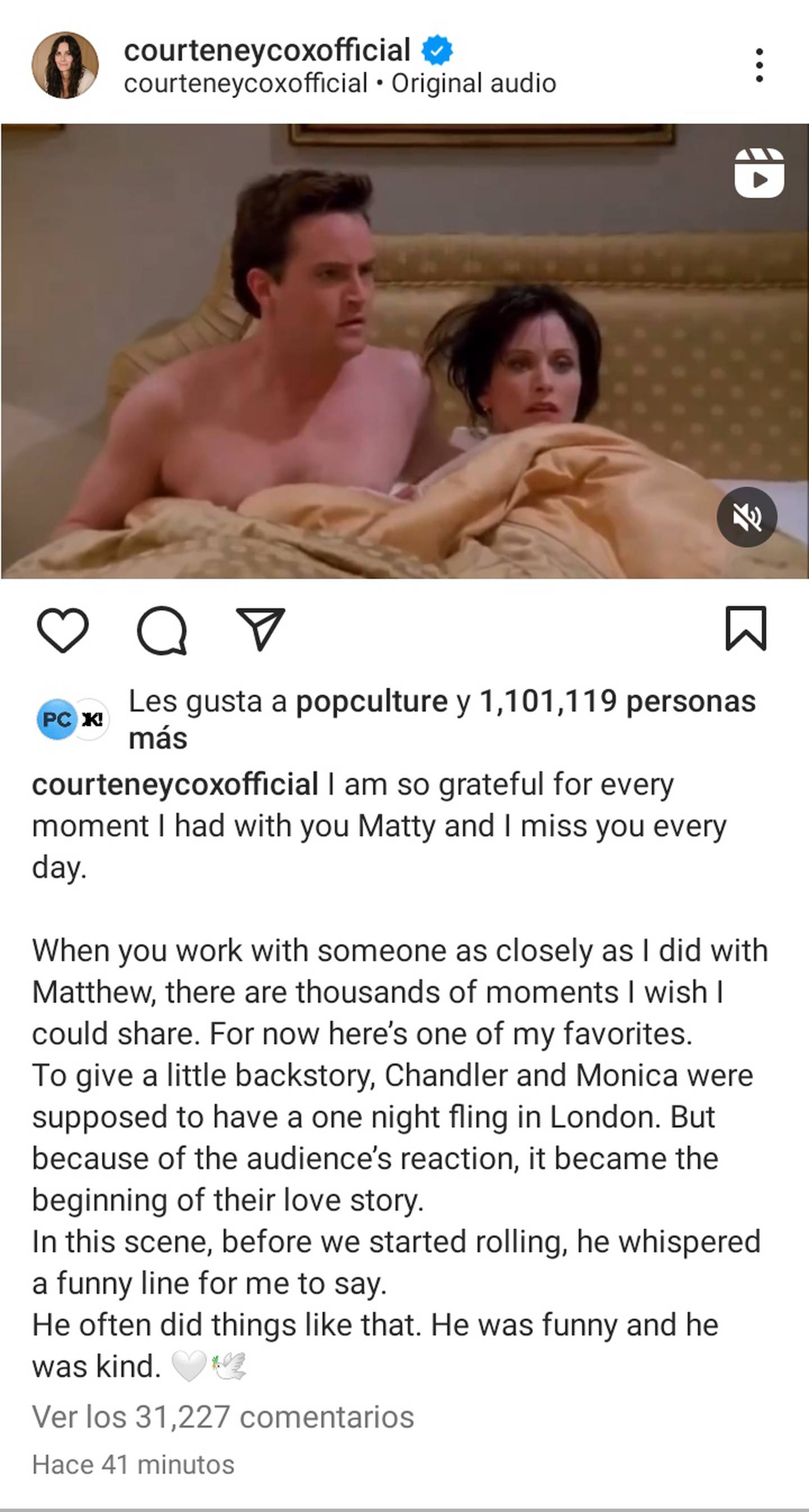 Courtney Cox homenajeó a Matthew Perry recordando una de sus escenas favoritas en 'Friends'