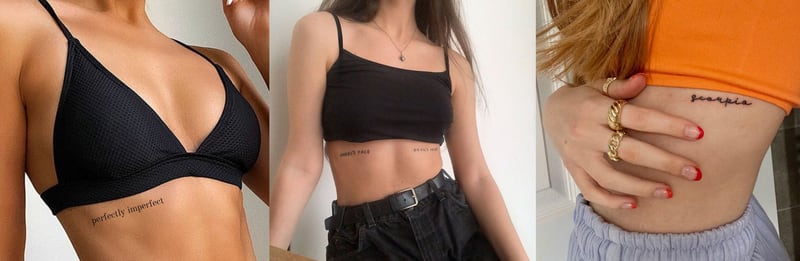 tatuagem feminina de frase na costela