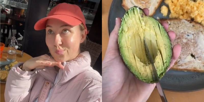 Mulher leva seu próprio abacate para o restaurante