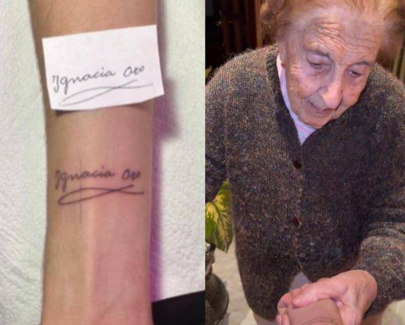 Jovem tatua assinatura da avó no braço e sua reação é muito fofa