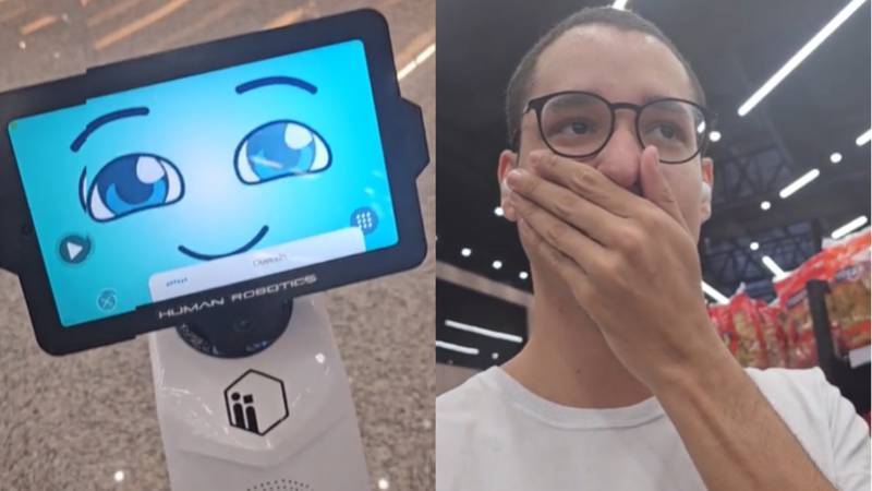 Jovem viraliza no TikTok ao ser atendido por robô em supermercado