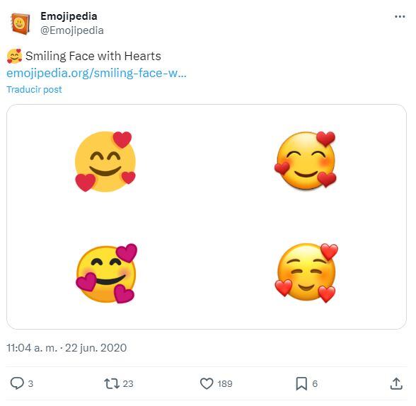 El emoji con corazones en la cara representa sentimientos de amor, afecto o felicidad sobreabundante.