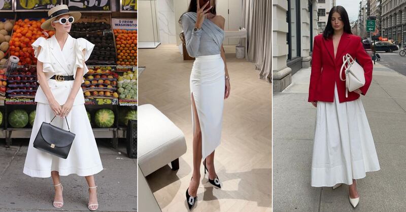 Outfit de falda blanca para un evento